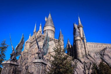 Osaka, Japonya - 07 Ocak 2020: Evrensel Stüdyo Japonya Parkı ve Gündüz Saati 'ndeki Sihirli Dünya' ya bak