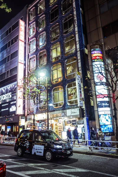 Tokyo Japan Januari 2020 Japanska Bilar Och Taxi Den Upplysta — Stockfoto