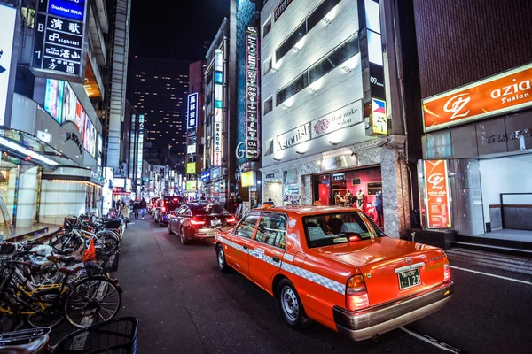 Tokyo Japan Januari 2020 Japanska Bilar Och Taxi Den Upplysta — Stockfoto