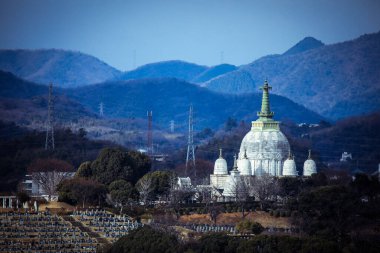 Himeji, Japonya - 08 Ocak 2020: İş Binaları ve Evleri ile Himeji şehrine Panoramik Manzara