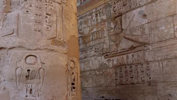 Antiguos Dibujos Las Paredes Del Templo Medinet Habu Luxor Egipto — Vídeos de Stock