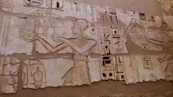 Antiguos Dibujos Las Paredes Del Templo Medinet Habu Luxor Egipto — Vídeo de stock