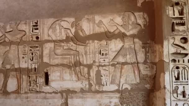 Forntida Ritningar Väggarna Medinet Habu Temple Luxor Egypten — Stockvideo