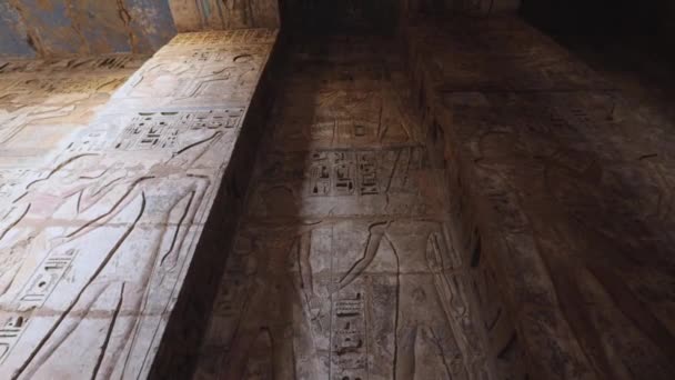 Antiguos Dibujos Las Paredes Del Templo Medinet Habu Luxor Egipto — Vídeo de stock