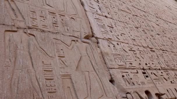 Oude Tekeningen Muren Van Medinet Habu Tempel Luxor Egypte — Stockvideo