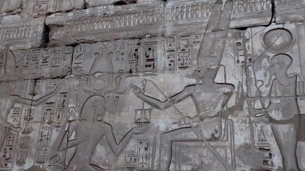 Antiguos Dibujos Las Paredes Del Templo Medinet Habu Luxor Egipto — Vídeo de stock