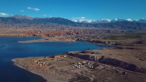 Vue Panoramique Sur Les Montagnes Lac Issyk Kul Kirghizistan Vue — Video