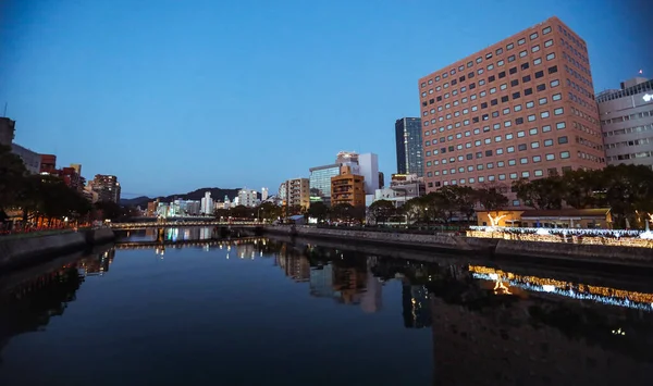 Hiroshima Japón Enero 2020 Vista Panorámica Ciudad Nocturna — Foto de Stock