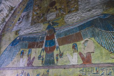 Mısır 'ın Lüksemburg kentindeki Krallar Vadisi' ndeki Firavun Mezarları 'nın içindeki Antik Mısır Çizimleri