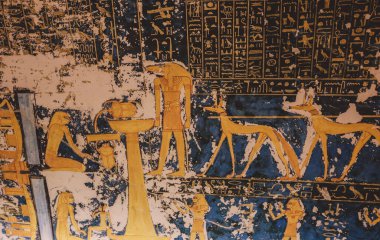 Mısır 'ın Lüksemburg kentindeki Krallar Vadisi' ndeki Firavun Mezarları 'nın içindeki Antik Mısır Çizimleri