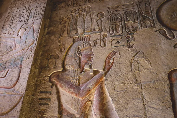 Forntida Egyptiska Teckningar Inne Faraos Gravar Konungarnas Dal Luxor Egypten — Stockfoto