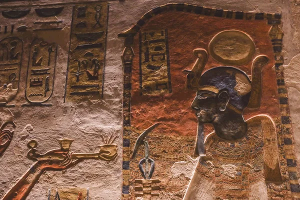 Altägyptische Zeichnungen Den Pharaonengräbern Tal Der Könige Luxor Ägypten — Stockfoto
