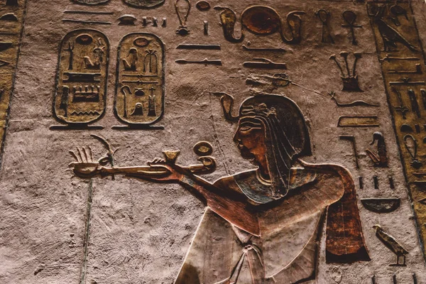 Starověké Egyptské Kresby Uvnitř Faraonových Hrobek Údolí Králů Luxoru Egypt — Stock fotografie