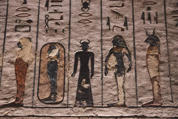 Ősi Egyiptomi Rajzok Fáraó Sírjaiban Királyok Völgyében Luxorban Egyiptomban — Stock Fotó