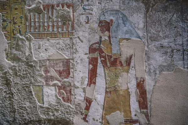 Oude Egyptische Tekeningen Graven Van Farao Vallei Der Koningen Luxor — Stockfoto