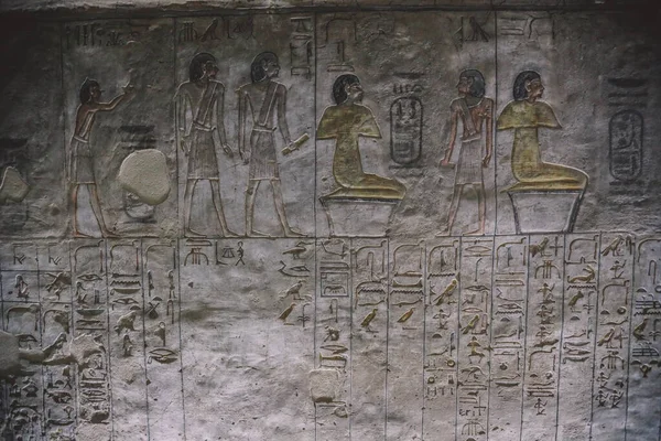 Starověké Egyptské Kresby Uvnitř Faraonových Hrobek Údolí Králů Luxoru Egypt — Stock fotografie
