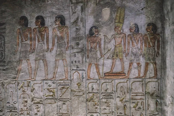 Altägyptische Zeichnungen Den Pharaonengräbern Tal Der Könige Luxor Ägypten — Stockfoto