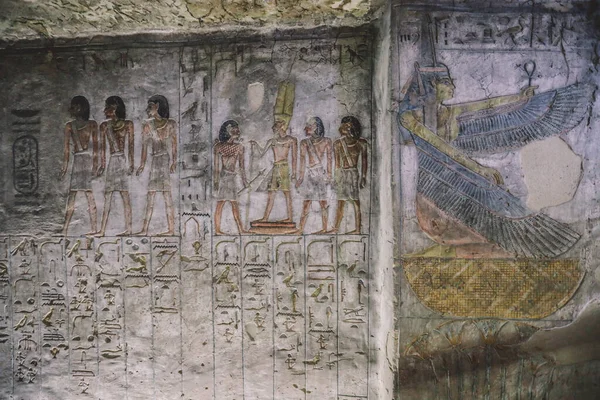 Ősi Egyiptomi Rajzok Fáraó Sírjaiban Királyok Völgyében Luxorban Egyiptomban — Stock Fotó