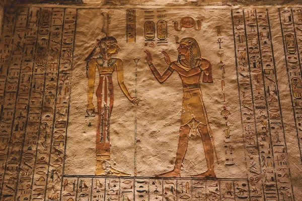 Starověké Egyptské Kresby Uvnitř Faraonových Hrobek Údolí Králů Luxoru Egypt — Stock fotografie