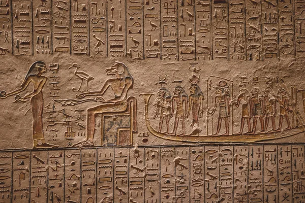 Dibujos Egipcios Antiguos Dentro Las Tumbas Del Faraón Valle Los —  Fotos de Stock