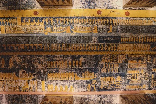 Oude Egyptische Schilderijen Het Kleurrijke Plafond Van Vallei Der Koningen — Stockfoto