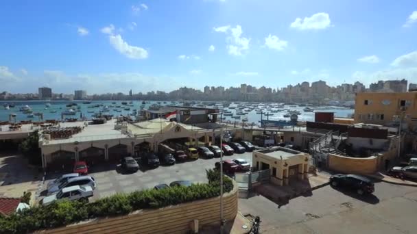 Panorama Aleksandrii Statkami Egipt — Wideo stockowe