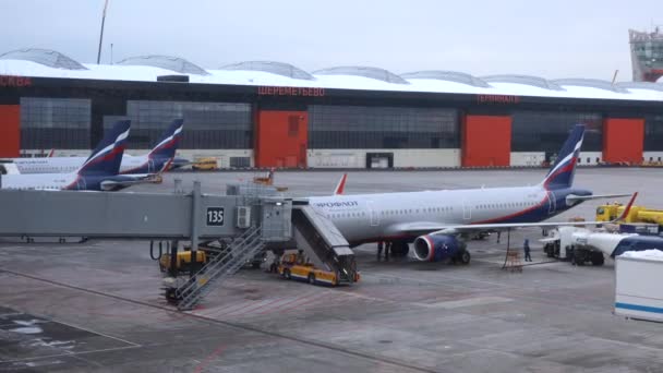 Aviões Aeroflot Aeroporto Sheremetyevo — Vídeo de Stock