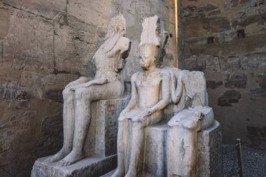 Mısır 'daki Luxor Tapınağı Sütununun yakınındaki Antik Mısır Tanrı Harabeleri