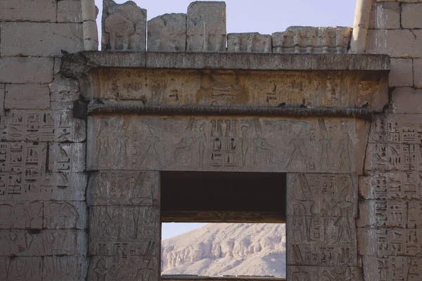 Antichi Disegni Egizi Della Medinet Habu Mortuary Tempio Ramses Iii — Foto Stock