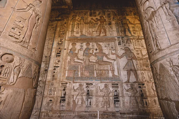 Ancient Egyptian Drawings Medinet Habu Mortuary Temple Ramesses Iii Luxor — Stockfoto