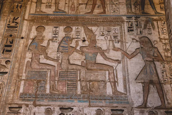 Ancient Egyptian Drawings Medinet Habu Mortuary Temple Ramesses Iii Luxor — Fotografia de Stock