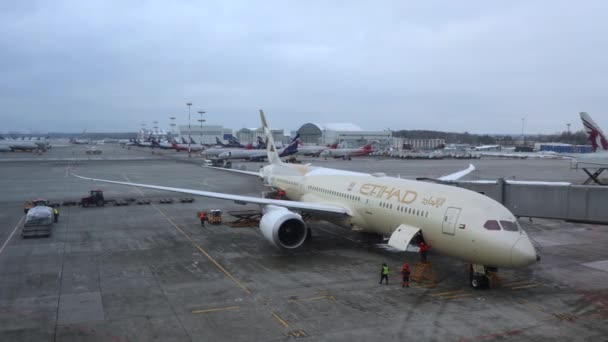 Etihad Plane Moscow Airport — Stockvideo