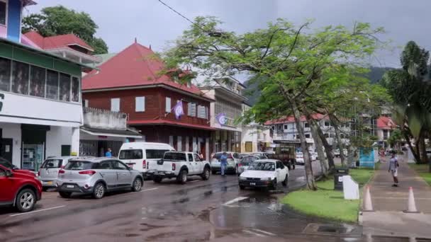 Victoria Straßen Mit Menschen Und Autos Mahe Island Seychellen — Stockvideo