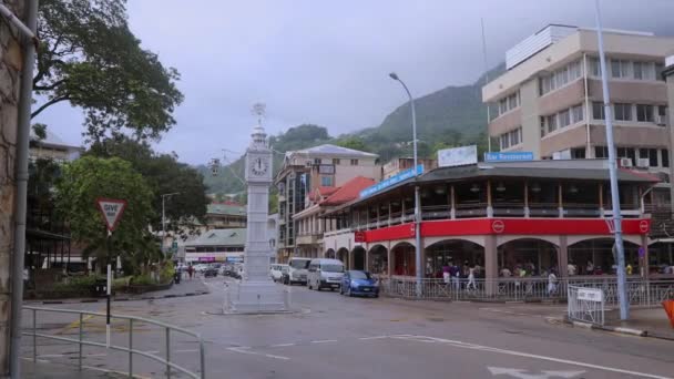 Victoria Straßen Mit Menschen Und Autos Mahe Island Seychellen — Stockvideo