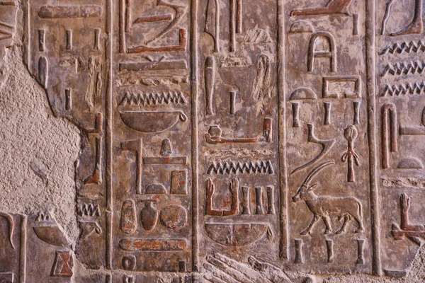 Luxor Egypt Listopadu 2020 Starověká Egyptská Kresba Stěnách Márnicového Chrámu — Stock fotografie