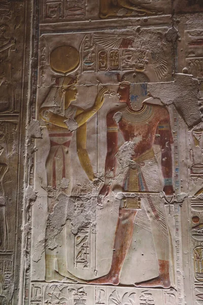 Стародавні Єгипетські Малюнки Стінах Храму Сеті Також Відомого Великий Храм — стокове фото