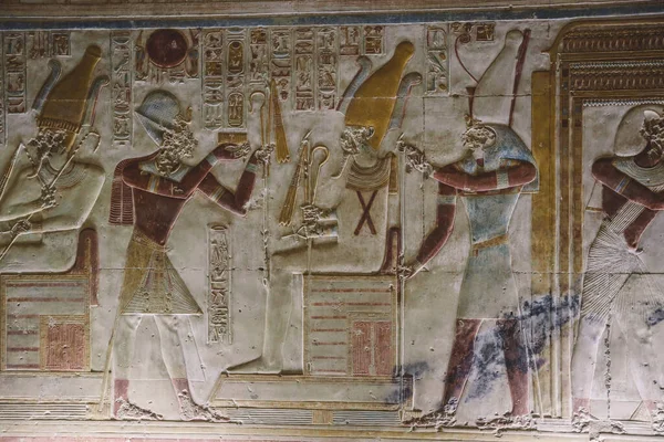 Starożytny Rysunek Egipski Murach Świątyni Seti Znanej Również Jako Wielka — Zdjęcie stockowe