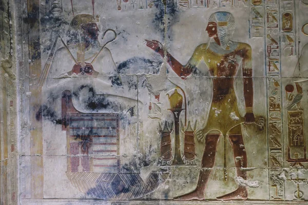 Древний Египетский Рисунок Стенах Храма Сети Известен Большой Храм Абидоса — стоковое фото