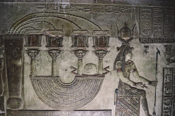 View Ancient Egyptian Drawing Walls Dendera Temple Complex South East — Stock Photo, Image