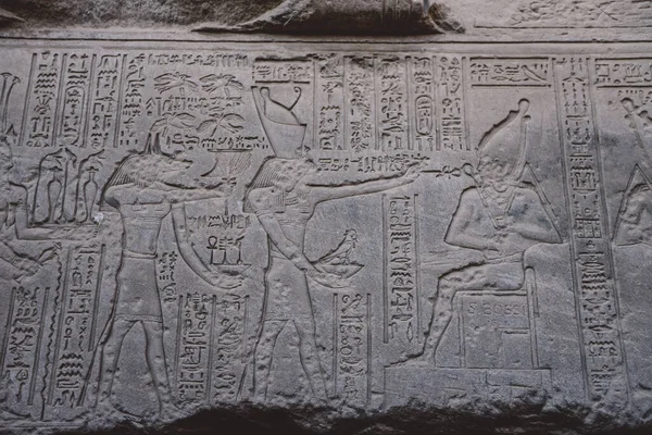 Zicht Een Oude Egyptische Tekening Muren Van Het Dendera Tempelcomplex Stockfoto