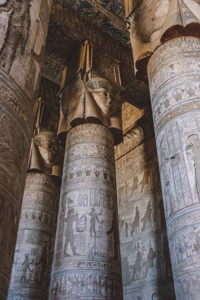View Ancient Egyptian Painted Pillars Dendera Temple Complex South East — Photo
