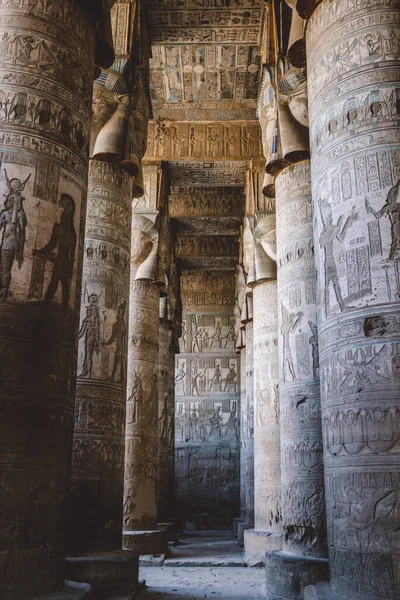 View Ancient Egyptian Painted Pillars Dendera Temple Complex South East —  Fotos de Stock
