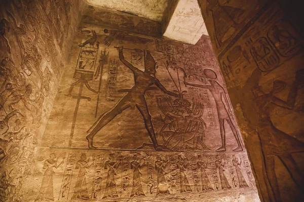 Ancient Egyptian Drawing Walls Great Temple Abu Simbel Egypt —  Fotos de Stock