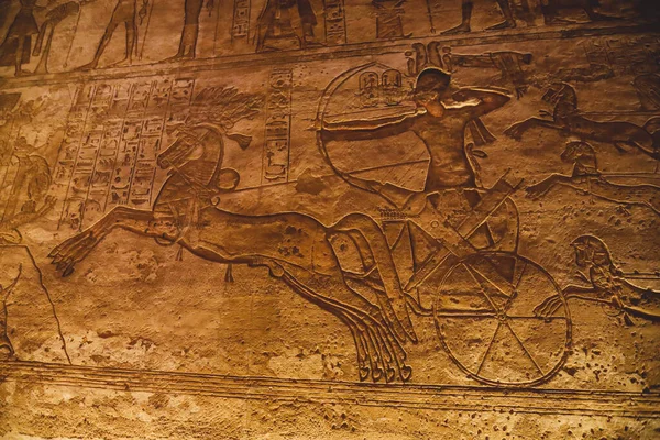 Ancient Egyptian Drawing Walls Great Temple Abu Simbel Egypt — Stock fotografie