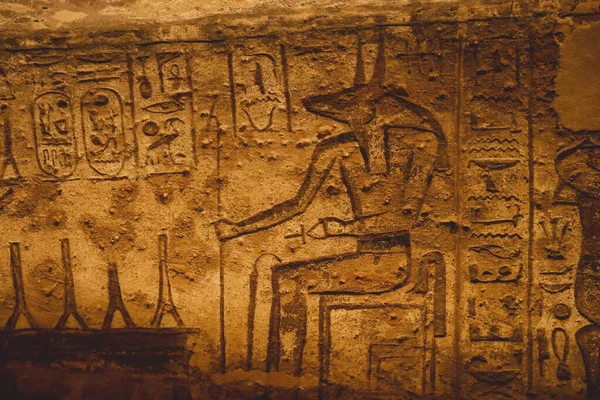 Ancient Egyptian Drawing Walls Great Temple Abu Simbel Egypt — Stockfoto