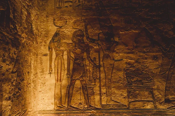 Стародавні Єгипетські Малюнки Стінах Великого Храму Абу Сімбел Єгипет — стокове фото