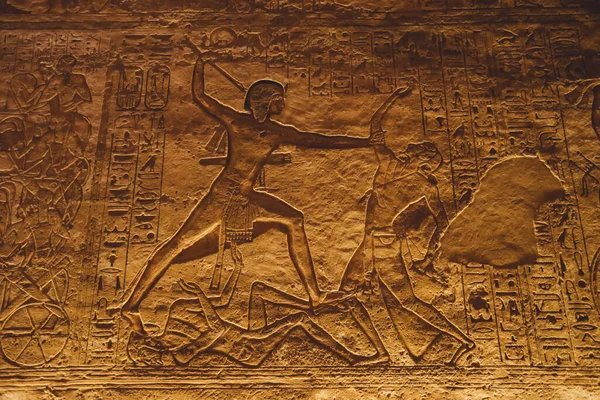Ancient Egyptian Drawing Walls Great Temple Abu Simbel Egypt — Fotografia de Stock