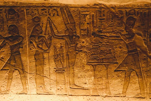 Antigo Egípcio Desenho Nas Paredes Grande Templo Abu Simbel Egito — Fotografia de Stock