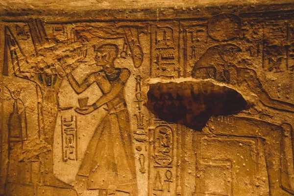 Ancient Egyptian Drawing Walls Great Temple Abu Simbel Egypt — Stockfoto
