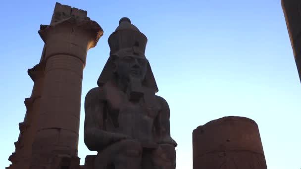 이집트의 룩소르 신전에서 저녁에 있었던 조각상들 — 비디오